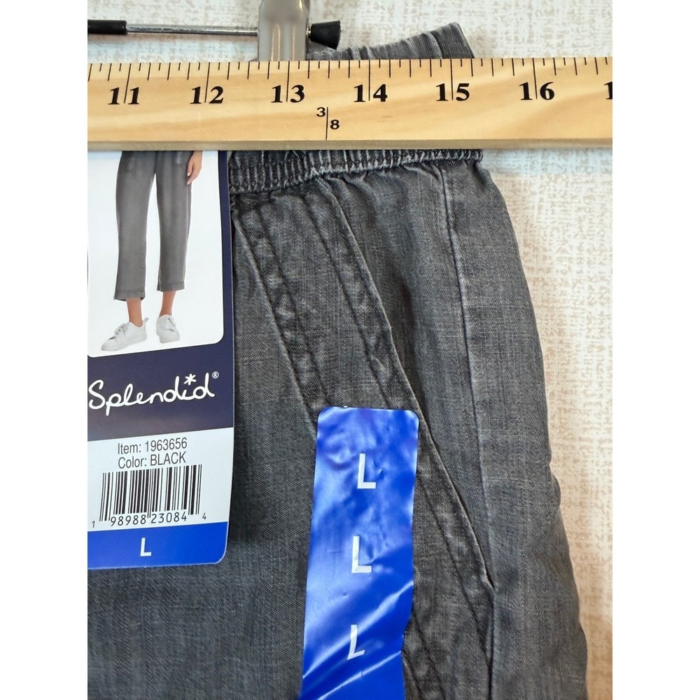 NWT Splendid Womens Black Lyocell Wide Leg Cropped Drawstring Pants •L• Coastal - Picture 8 of 8